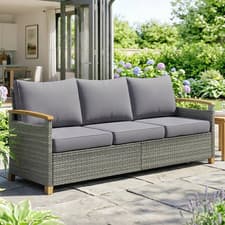 Image of Large Rattan Sofa 3 Seater Wicker Patio Garden Furniture Seat Grey Cushion Set