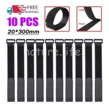 Image of 20mm x 300mm Cable Ties With Buckle Reusable Hook & Loop Strapping Fastener x 10