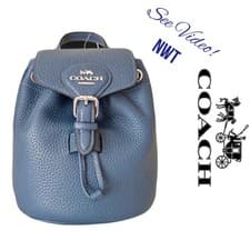 Image of 🦋NWT COACH Amelia Convertible Backpack Soft Pebbles Leather In Denim👖