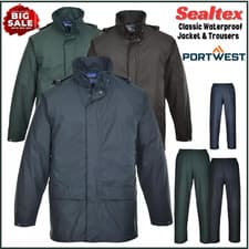 Image of Portwest Sealtex Classic Jacket & Trousers Waterproof Rain Coat Parka Work Wear