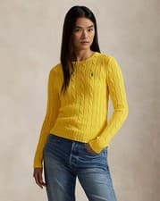 Image of Polo Ralph Lauren Yellow Cable-Knit Cotton Crewneck Jumper S BNWT RRP £200