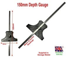 Image of 150mm Depth Gauge Stainless Steel Metric & Inches Rule Angle Marked Wallet