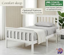 Image of SINGLE BED PINE FRAME 3ft WHITE SOLID WOODEN SHAKER STYLE BEDROOM FURNITURE UK