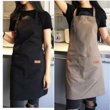 Image of Kitchen Cooking BBQ Plain Denim Canvas Pockets Apron Butcher Crafts Baking Chefs