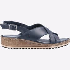 Image of Hush Puppies Elena Cross Over Womens Ladies Leather Wedge Sandals Navy