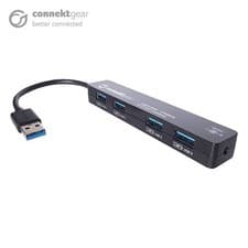 Image of connektgear 4 Port Hub USB 3 - with UK Power Supply - Black USB 3.2 Gen 1 (3....