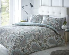 Image of Sleepdown Paisley Teal Duvet Cover & Pillowcase Set Bedding Digital Print Quilt