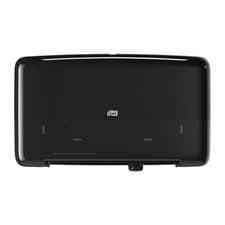 Image of Tork 555508 T2 Mini Jumbo Twin Toilet Roll Dispenser Wall Mount Black Elevation