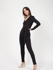 Image of UK Womens Plain Jumpsuit One Sleeve Shoulder Strap Fit Full Length Self Belt