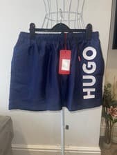 Image of HUGO Menswear Abas swim shorts in dark blue. Size Small