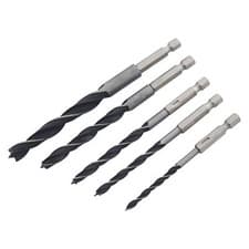 Image of 5pc 1/4" HEX SHANK 5 PIECE WOOD DRILL BIT SET 4mm,5mm,6mm,8mm and 10mm