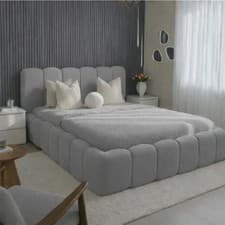 Image of Modern Upholstered Platform Bed Frame Luxury Soft Fabric Bedroom Furniture
