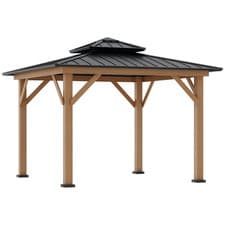Image of Outsunny 3.5 x 3.5m Wood Frame Hardtop Gazebo w/ Double Vented Roof, Black
