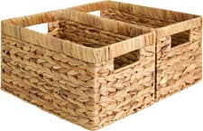 Image of Wicker Storage Baskets with Handles, Water Hyacinth, 2-Pack Shelf Organisers