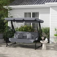 Image of 3 Seater Garden Swing Chair 2-in-1 Hammock Bed w/ Tilting Canopy