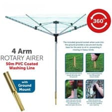 Image of 50M Heavy Duty Rotary Washing Line Folding Outdoor Airer 4 Arm Clothes Dryer