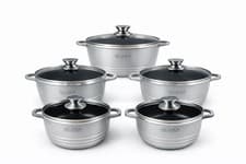 Image of Silver 5 Piece Ceramic Die-Cast Non-Stick Cookware Set 20 24 28 32cm Induction