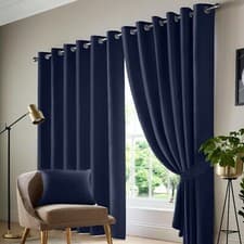 Image of Thermal Thick Blackout Curtain Eyelet Ring Top Ready Made Pair Panels +Tie Back