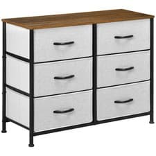 Image of HOMCOM 6 Drawer Fabric Chest of Drawers w/ Wooden Top for Hallway Grey