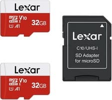 Image of X2 Lexar 32GB Micro SD Card E Series SDHC + Adapter 100mb/S A1 U1 Class10 SDXC
