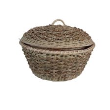 Image of Hand Woven Rattan Seagrass Basket with Lid - Eco-Friendly and Chic Storage
