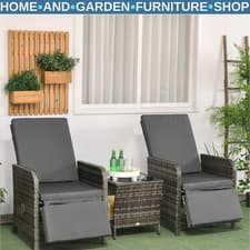 Image of 3-Piece Rattan Bistro Set with Adjustable Backrests - Outdoor Garden Furniture