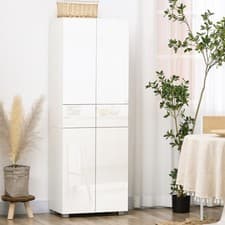 Image of 4-Door Kitchen Cupboard Freestanding Storage Cabinet w/ Shelves & Drawers White