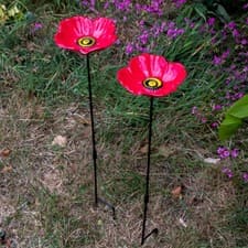 Image of Woodside Cast Iron Poppy Flower Dish Bird Feeder (Pack of 2)