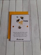 Image of Bee happy bee wish bracelet with a coloured envelope. Wish.  Gift.
