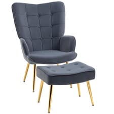 Image of Modern Armchair with Footstool Upholstered Accent Chair with Ottoman Steel Legs