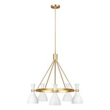 Image of 5 Bulb Chandelier LIght Matte White / Burnished Brass LED E27 60W