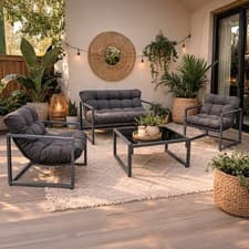 Image of Neo 4 Piece Outdoor Patio Garden Furniture Set Cushions Metal Chairs Sofa Table