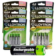 Image of LLOYTRON RECHARGEABLE AA & AAA NI-MH BATTERIES ACCUULTRA | VARIOUS mAh - 4 PACK