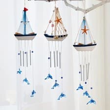 Image of Nautical Wooden Ship Windchime – Coastal Charm with Blue Accents