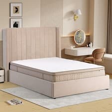 Image of Madison Fabric Ottoman Storage King Size Bed In Stone