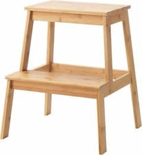 Image of Bamboo 2 Step Stool Sturdy Wooden Step Ladder for Adults & Kids Home Shop Bar