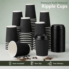 Image of Disposable Ripple Triple walled Paper Coffee Cup Black-Brown with/without Lids