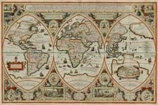 Image of Home Wall Art Print - Vintage Map Poster - WORLD MAP 1618 - A4,A3,A2,A1