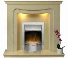 Image of New Marble Fireplace Stratford Beige with Dimplex Silver Electric Fire & Lights
