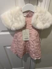 Image of Monsoon Pink Dress And Fur Cardigan 0-3 Months BNWT