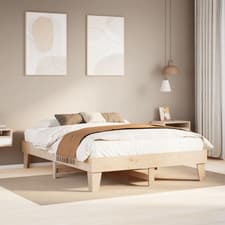 Image of Bed Frame Natural Solid Pine Untreated 150x200 cm King Size Slatted Storage Base