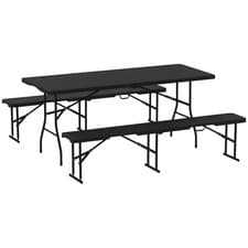 Image of Outsunny Rattan Effect Folding Picnic Table and Bench Set w/ Handles, Black