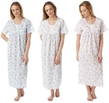 Image of Women’s Floral Print Nightie Poly Cotton Half Sleeve Nightdress UK Sizes 10-30