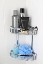 Image of Croydex Corner Shower Caddy Slimline 2 Tier Aluminium Chrome Bathroom Basket