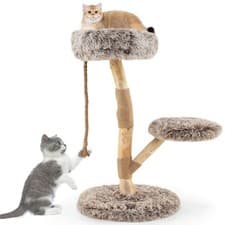 Image of Solid Wood Cat Activity Center w/ Natural Jute Scratching Posts-Natural