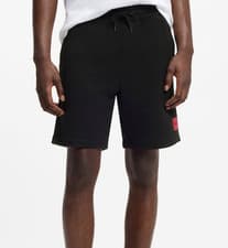 Image of Hugo Boss Diz222 Mens Cotton Terry Shorts in Black with Red Logo Label Size L