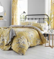 Image of Catherine Lansfield Canterbury Ochre Floral Duvet Cover Set Or Yellow Curtains