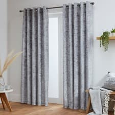 Image of Crushed Velvet Curtains Pair Eyelet Ring Top Fully Lined- Black - Silver - White