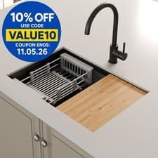 Image of Black Kitchen Sink 1 Bowl Undermount Stainless Steel Drainer Chopping & Waste