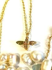 Image of Golden Honey Bee Pendant Nature Gift Charm Necklace in Gold